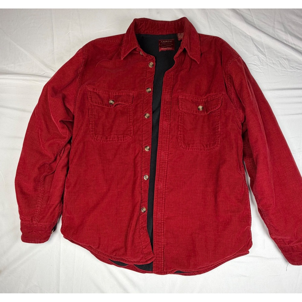 Arrow Vintage Workwear Mens Small Red Corduroy Fleece Lined Button Shirt Jacket